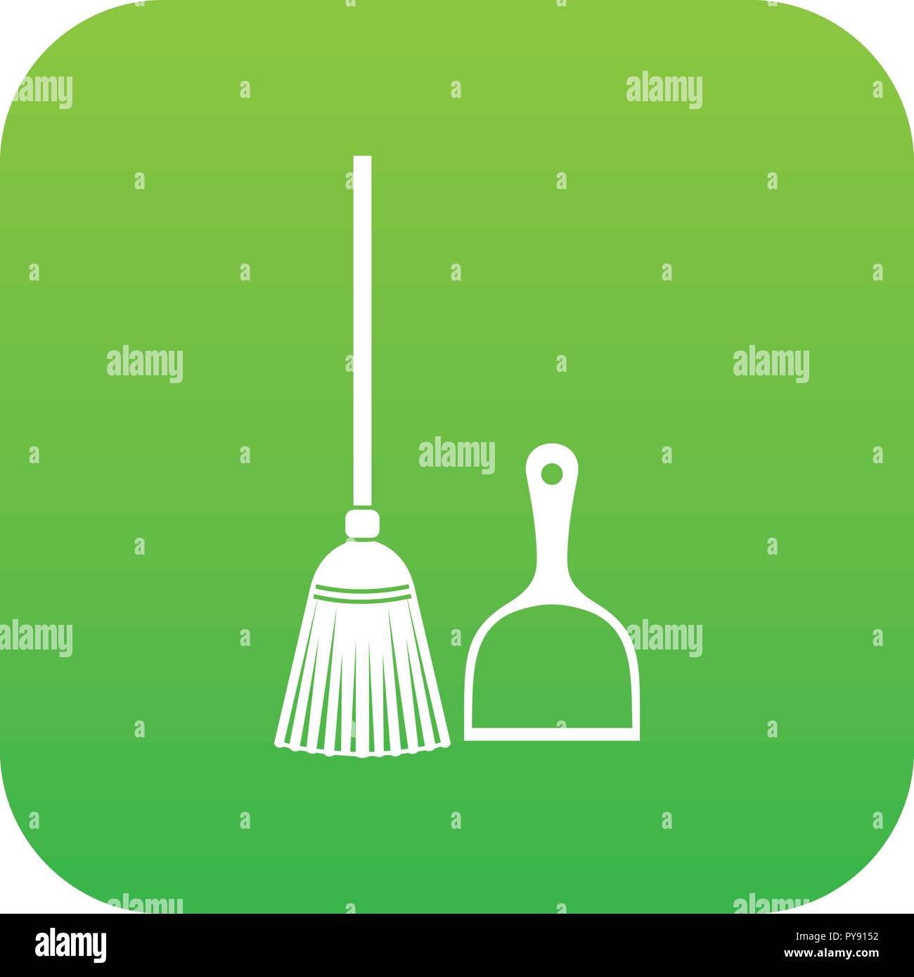 Broom and dustpan icon digital green Stock Vector