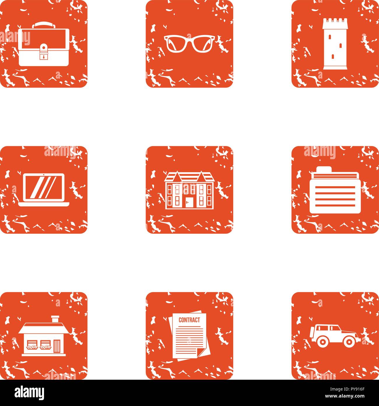 Document withdrawal icons set, grunge style Stock Vector