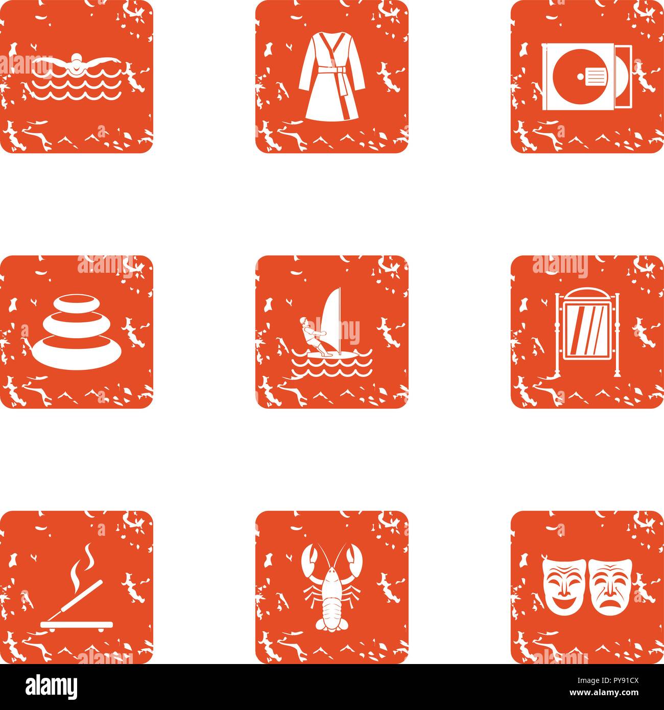 Rush icons set, grunge style Stock Vector