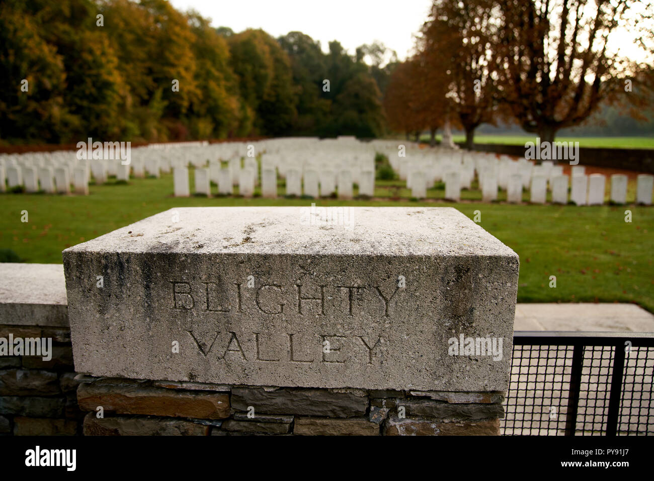 Blighty Valley war cemetery next to the battlefield of The Somme with many of those killed on July 1 1916 Stock Photo