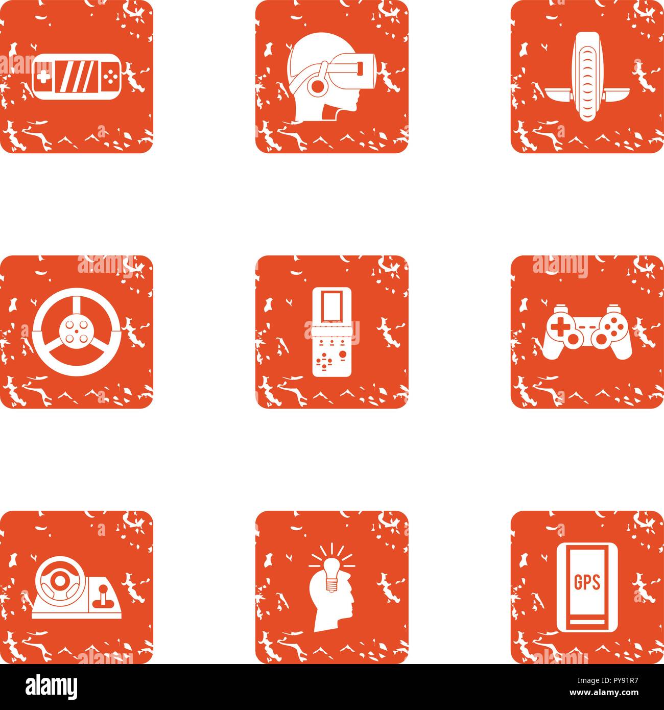 VR watch icons set, grunge style Stock Vector