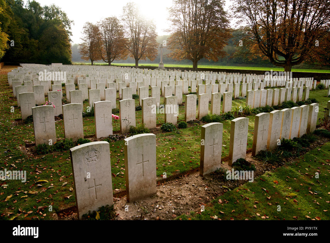 Blighty Valley war cemetery next to the battlefield of The Somme with many of those killed on July 1 1916 Stock Photo
