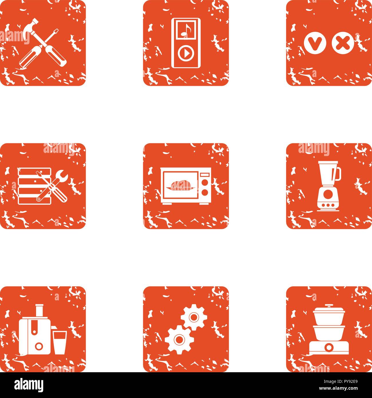 Oven icons set, grunge style Stock Vector