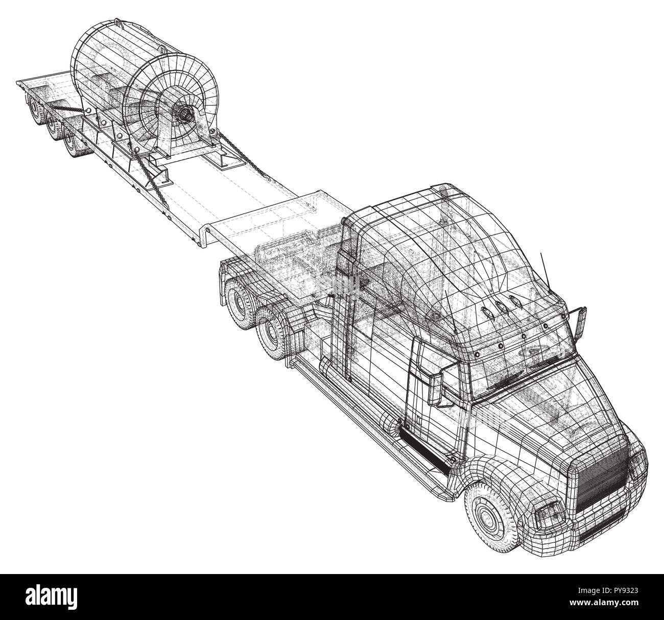 Cargo vehicle. Wire-frame. EPS10 format. Vector created of 3d. Stock Vector