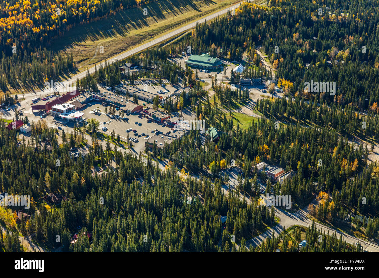 Aerial view of the hamlet of Bragg Creek, Alberta Stock Photo Alamy