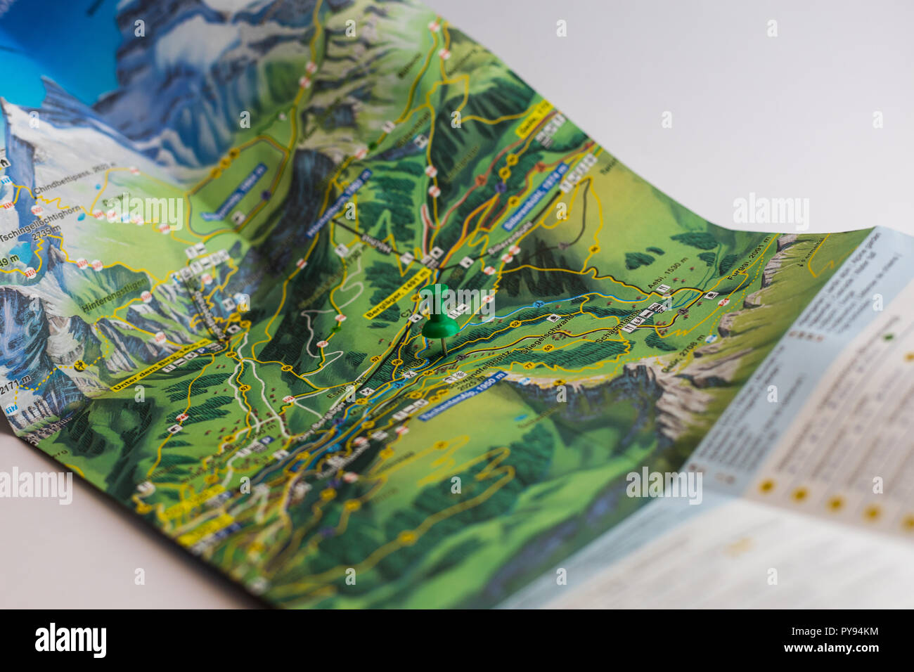 Green Pin Marks A Location Of A Destination On A Map Switzerland Stock
