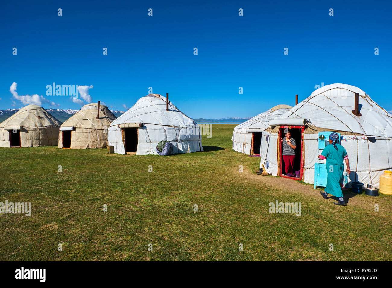 Kyrgyzstan, Naryn province, Song Kol lake, Kirghiz nomad's yurt camp Stock Photo