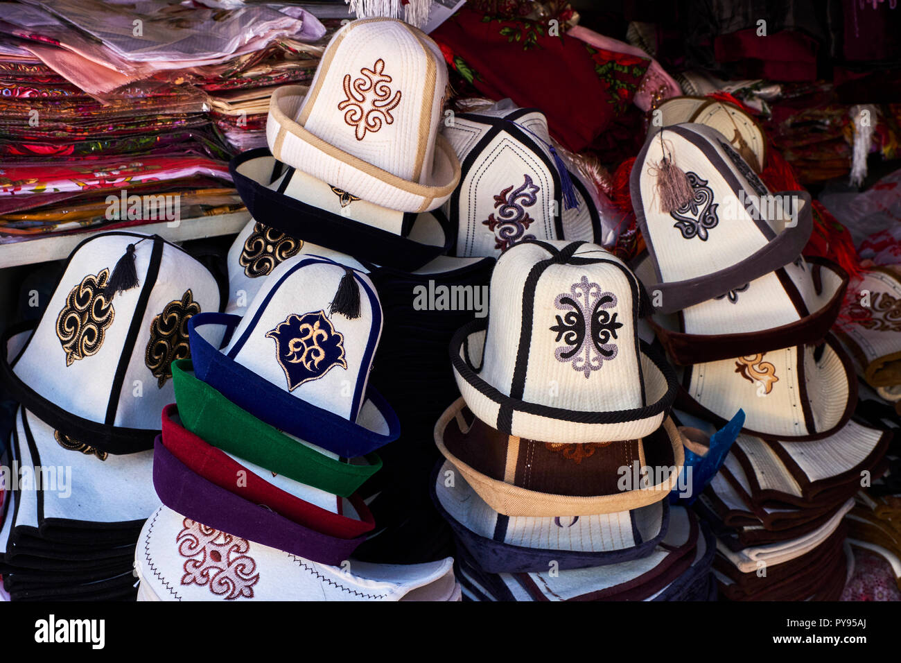 Kyrgyzstan, Och province, Och city, old bazar, Ak Kalpak, traditional kirghiz hat Stock Photo