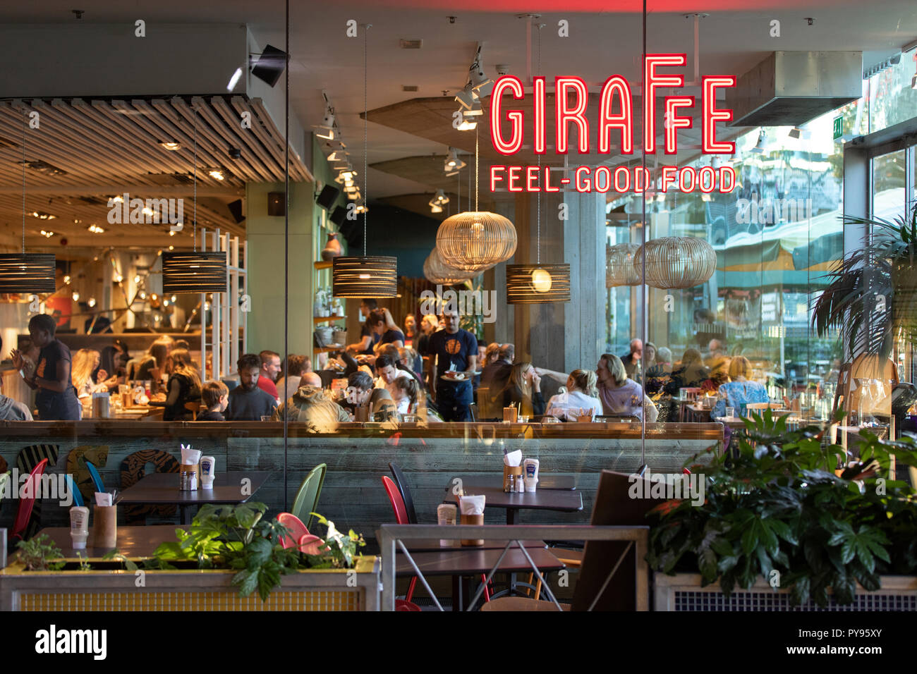 Giraffe restaurant in London. Stock Photo