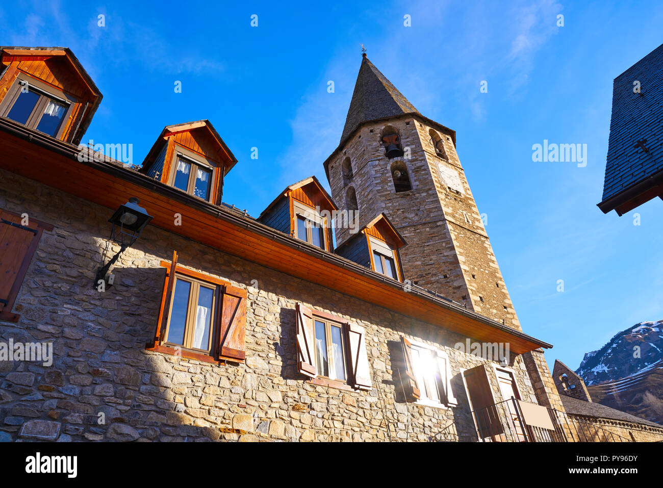 Salardu village church in Lerida Catalonia of Spain Pyrenees in Aran Valley Stock Photo