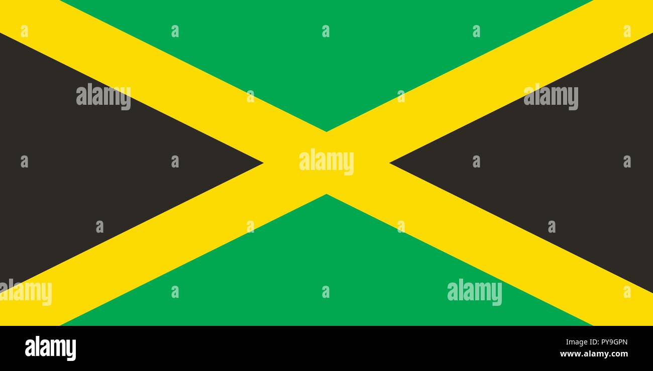 Vector image for Jamaica flag. Based on the official and exact Jamaican flag dimensions (2:1) & colors (Black, 354C and 108C) Stock Vector