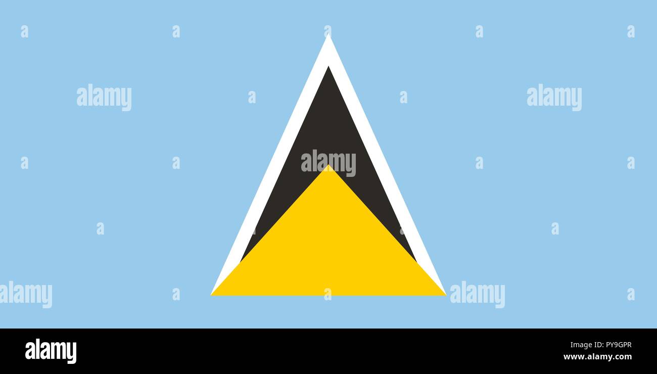 Vector image for Saint Lucia flag. Based on the official and exact Saint Lucia flag dimensions (2:1) & colors (291C, 116C, Black and White) Stock Vector