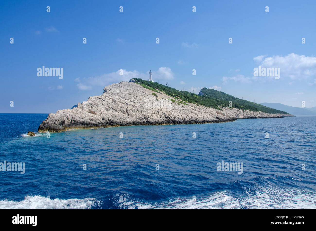 Lighthouse Doukato, Greece, Ionian sea Stock Photo