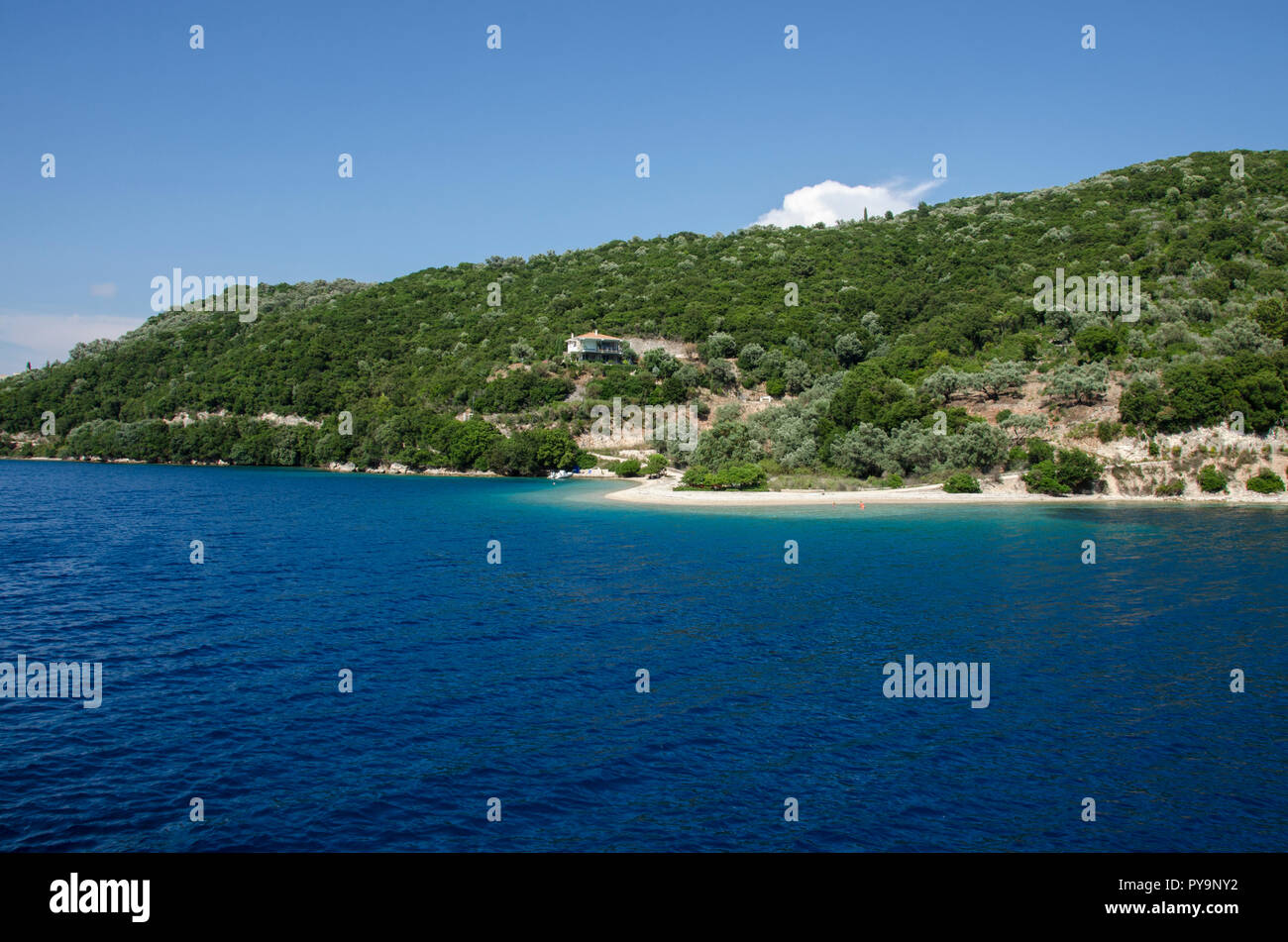 Scorpios island -property of the Onassis family – Ionian sea, Lefkada Island, Greece -  Mediterranean Stock Photo