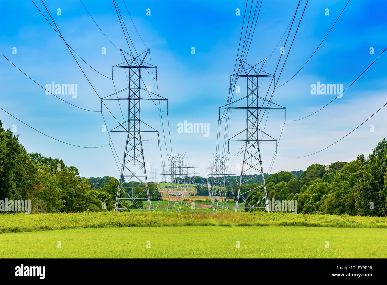 Power lines in a rural area in Maryland Stock Photo Alamy