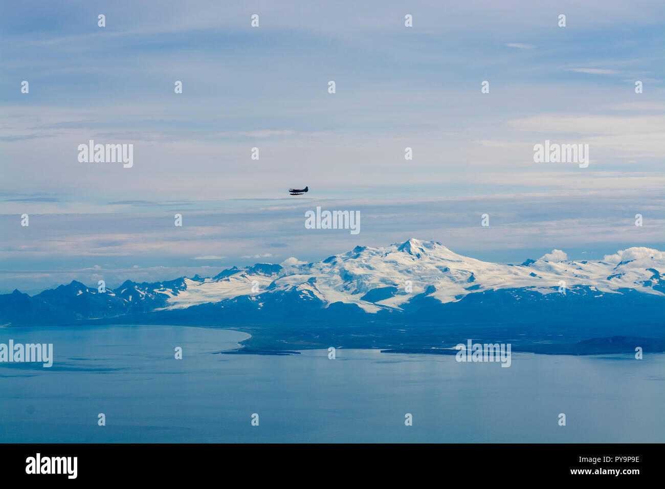 Float plane over Harding Icefield, Kenai Fjords National Park, Alaska