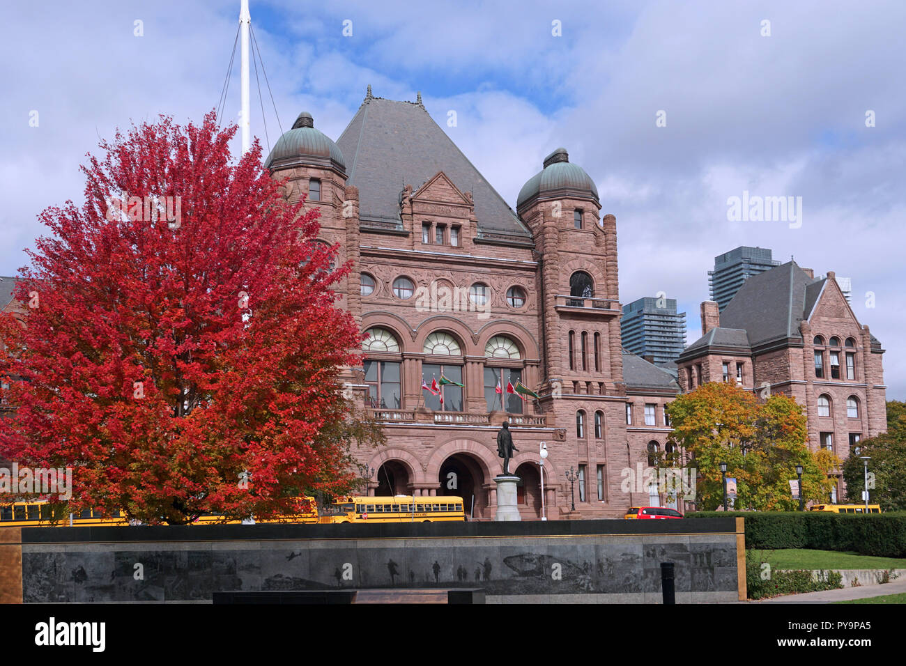 Close up view of the Ontario provincial parliament building surrounded by trees Stock Photo