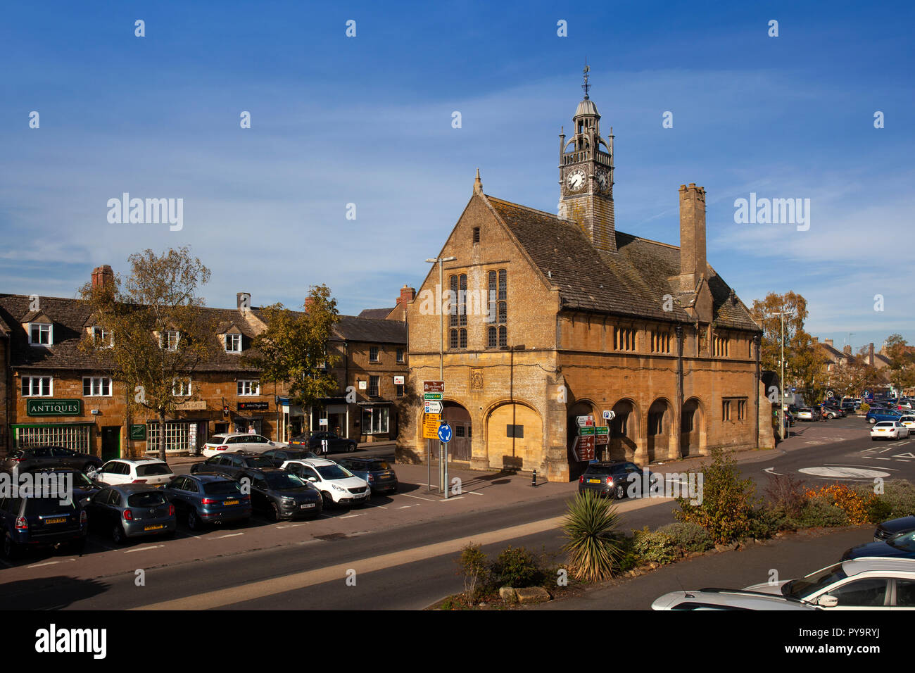 Town Hall and High street in ,Morton in Marsh Cotswolds,Gloucestershire,England,Europe Stock Photo