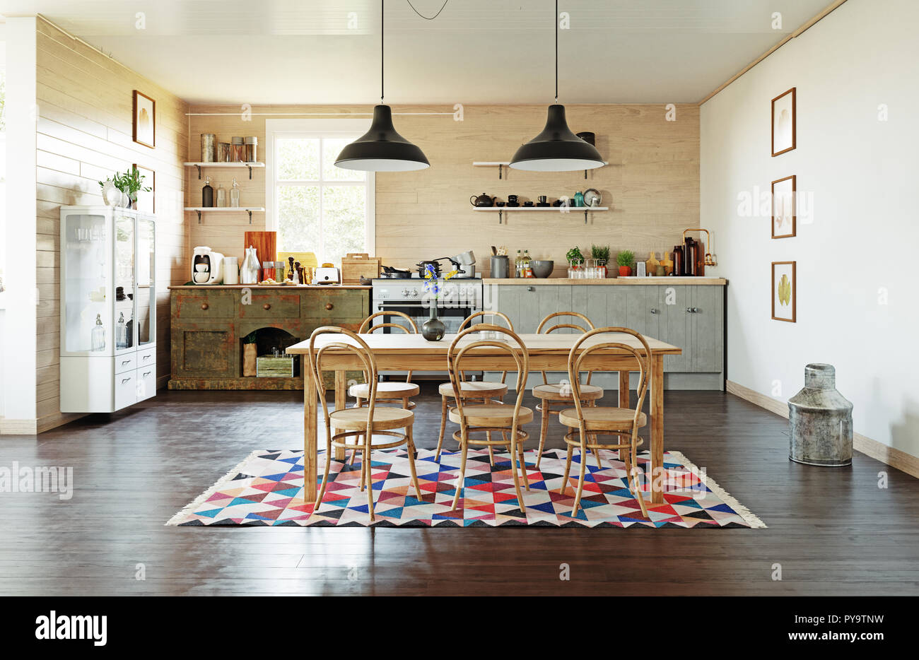 modern country style kitchen interior. 3d design concept illustration ...