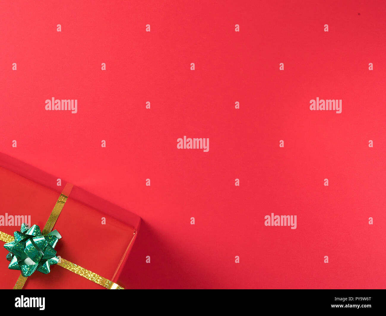 Beautiful Christmas red gif boxe on red background. Elegance style Stock Photo