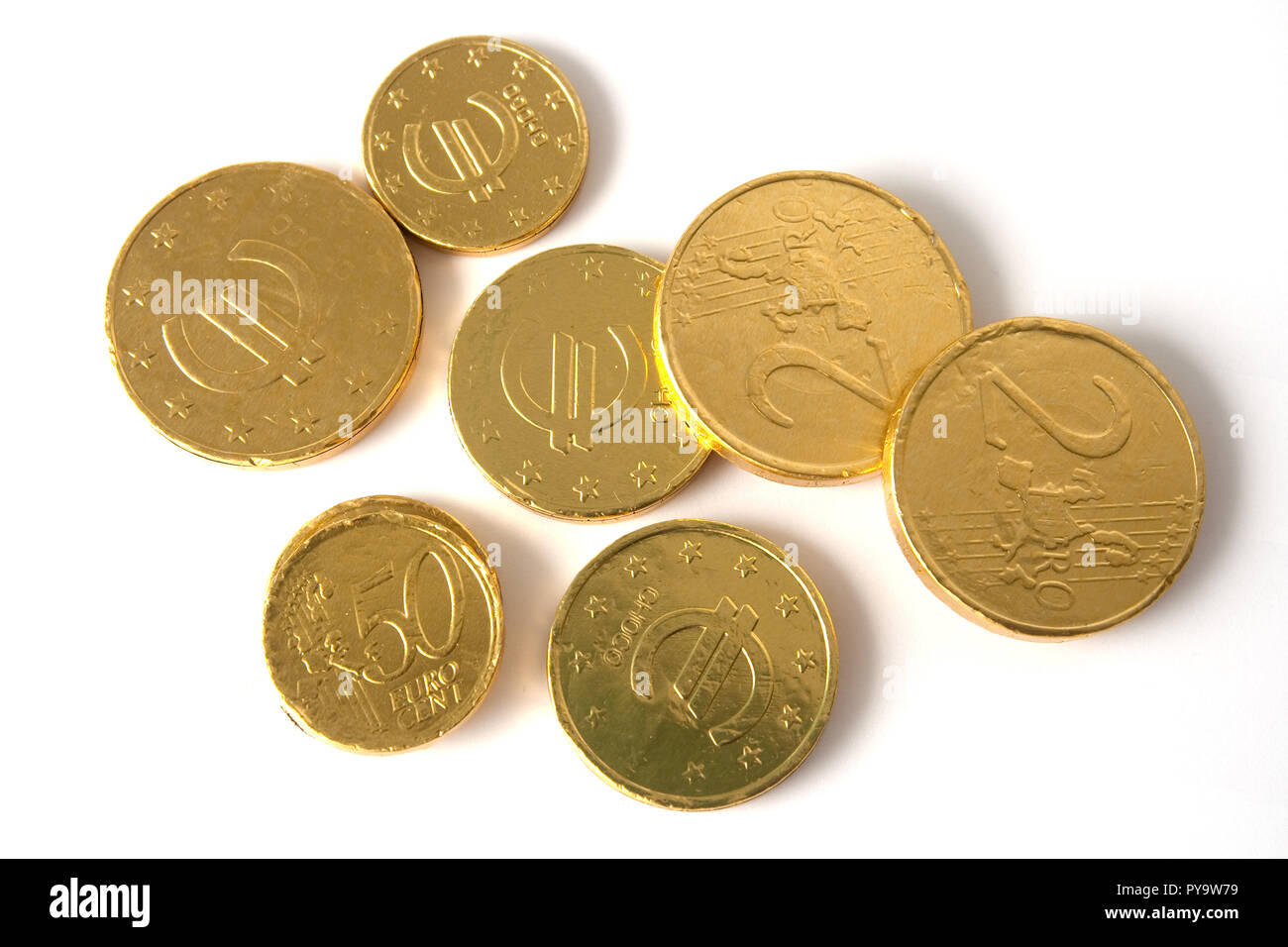 Chocolate sinterklaas coins isolated on white Stock Photo