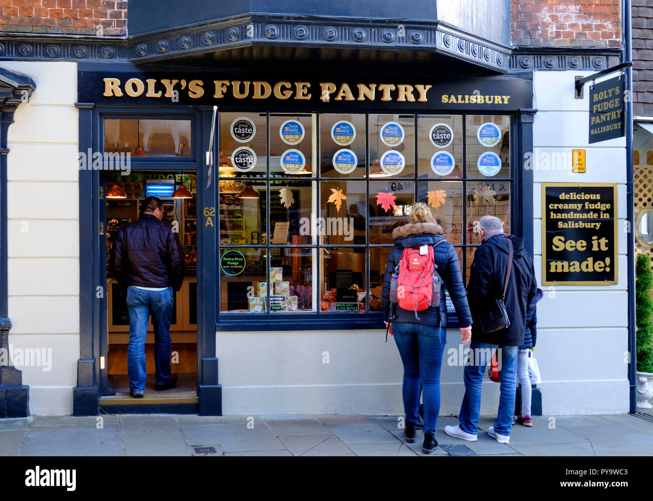 Around Salisbury, a Wiltshire city, England UK  Rollys Fudge Pantry Stock Photo