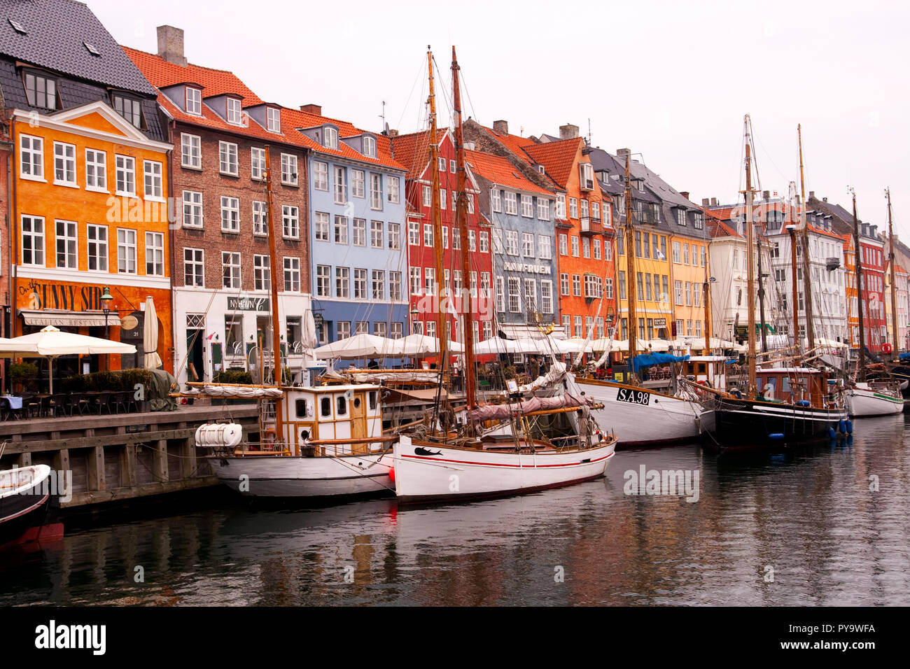 Nyhavn, one of the most touristic locations in Copenhagen, Denmark Stock Photo
