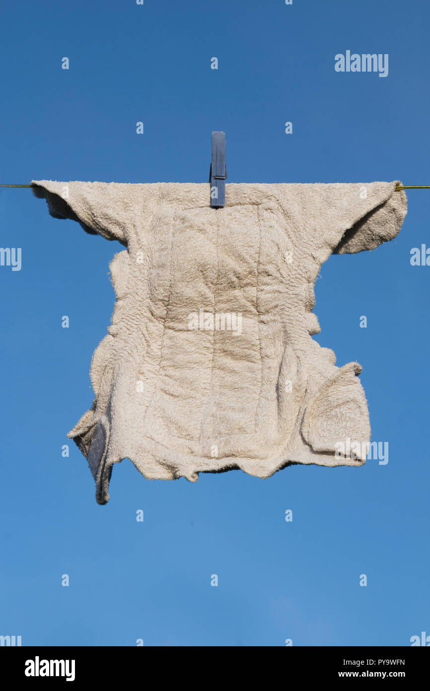 Cloth diapers on a clothes line Stock Photo