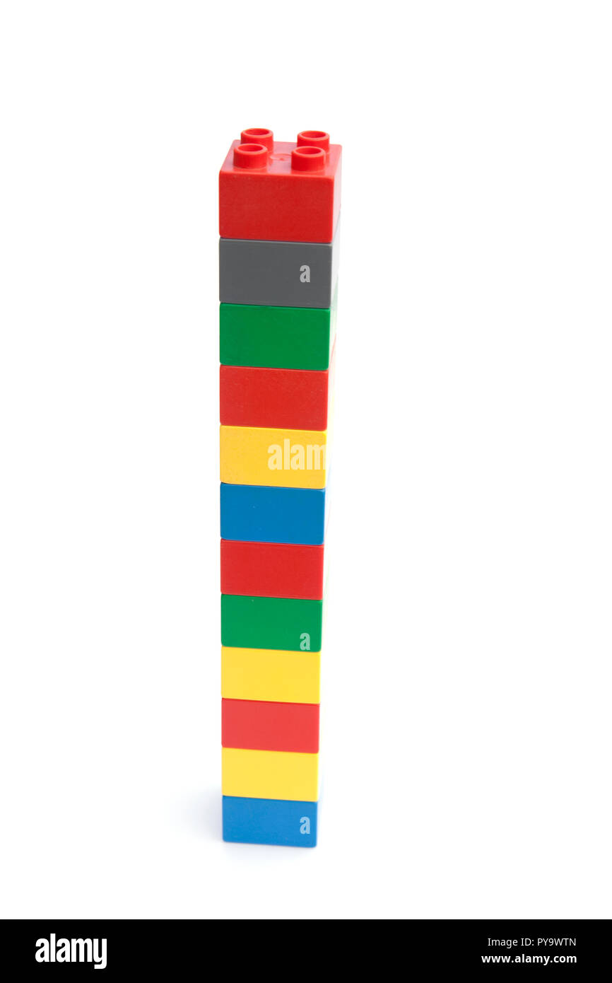High tower of colorful blocks representing growth, achievement Stock Photo