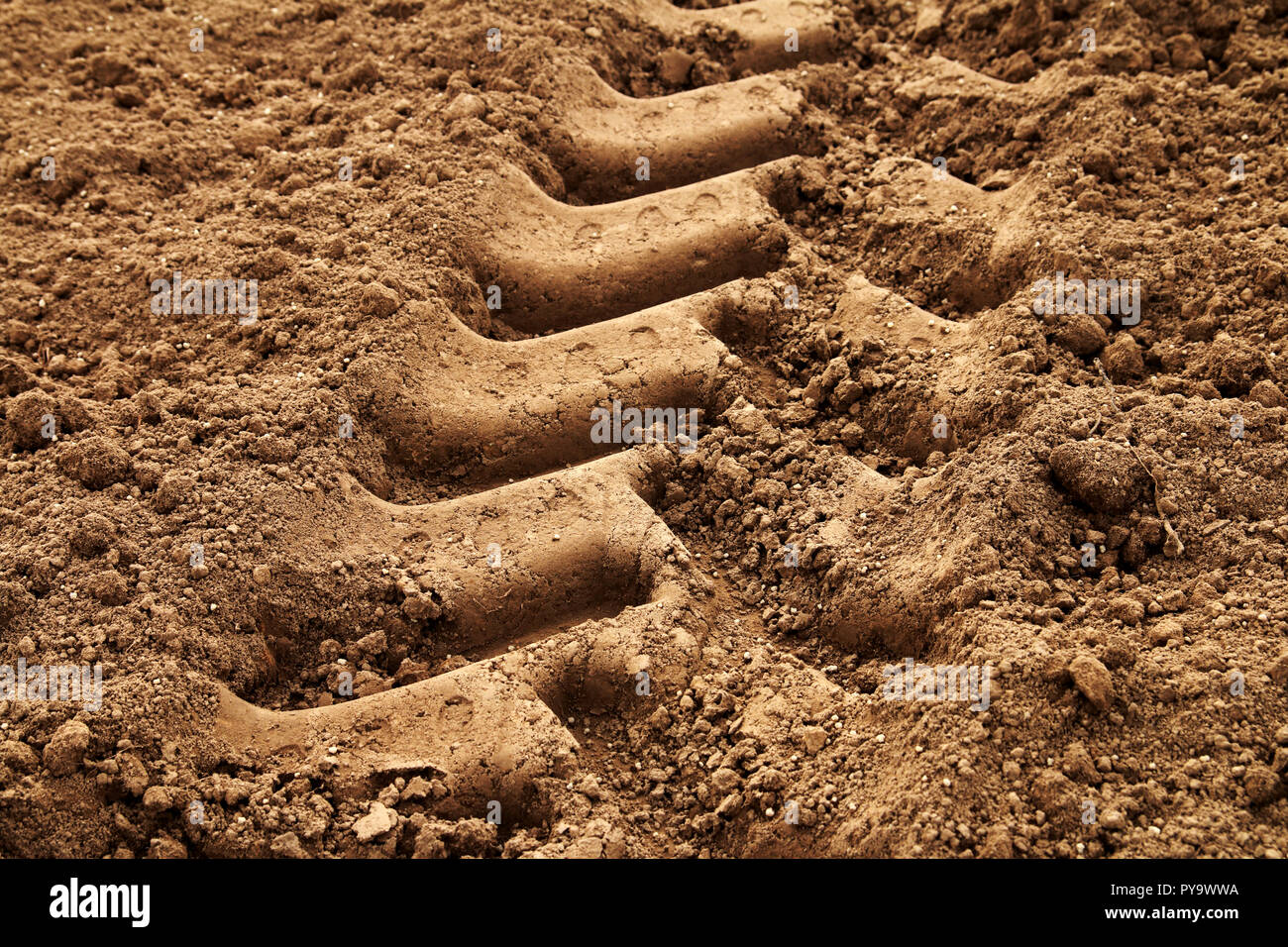 Tyre trace in the mud - agriculture Stock Photo