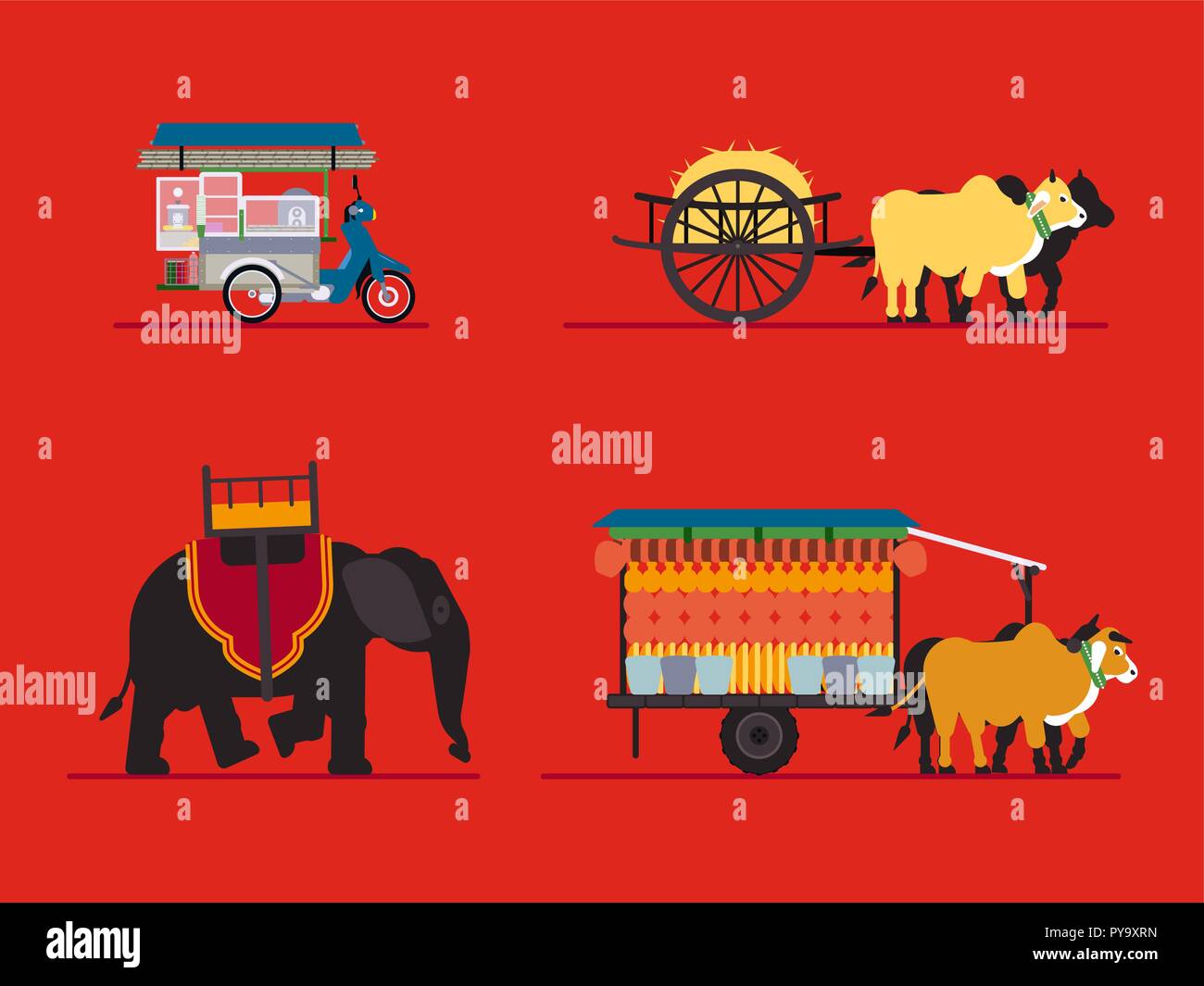 Clean and modern flat-design Cambodian traditional vehicle set. Stock Vector