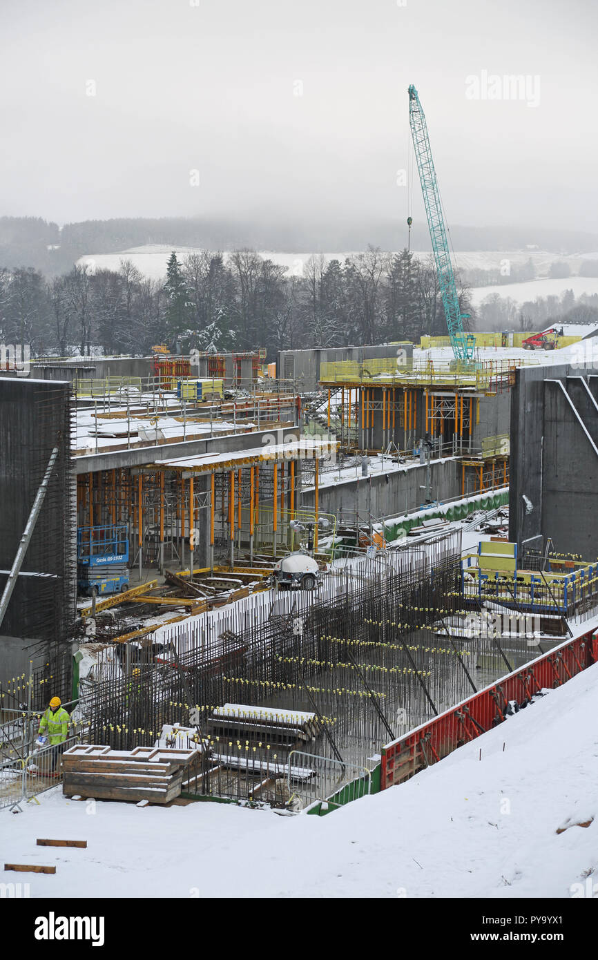 A large construction site in Scotland with work halted by heavy