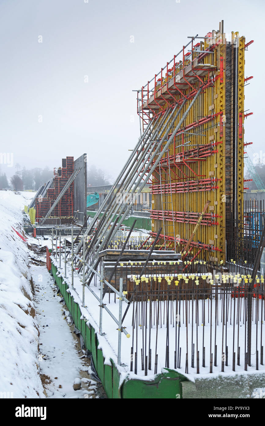 A large construction site in Scotland with work halted by heavy
