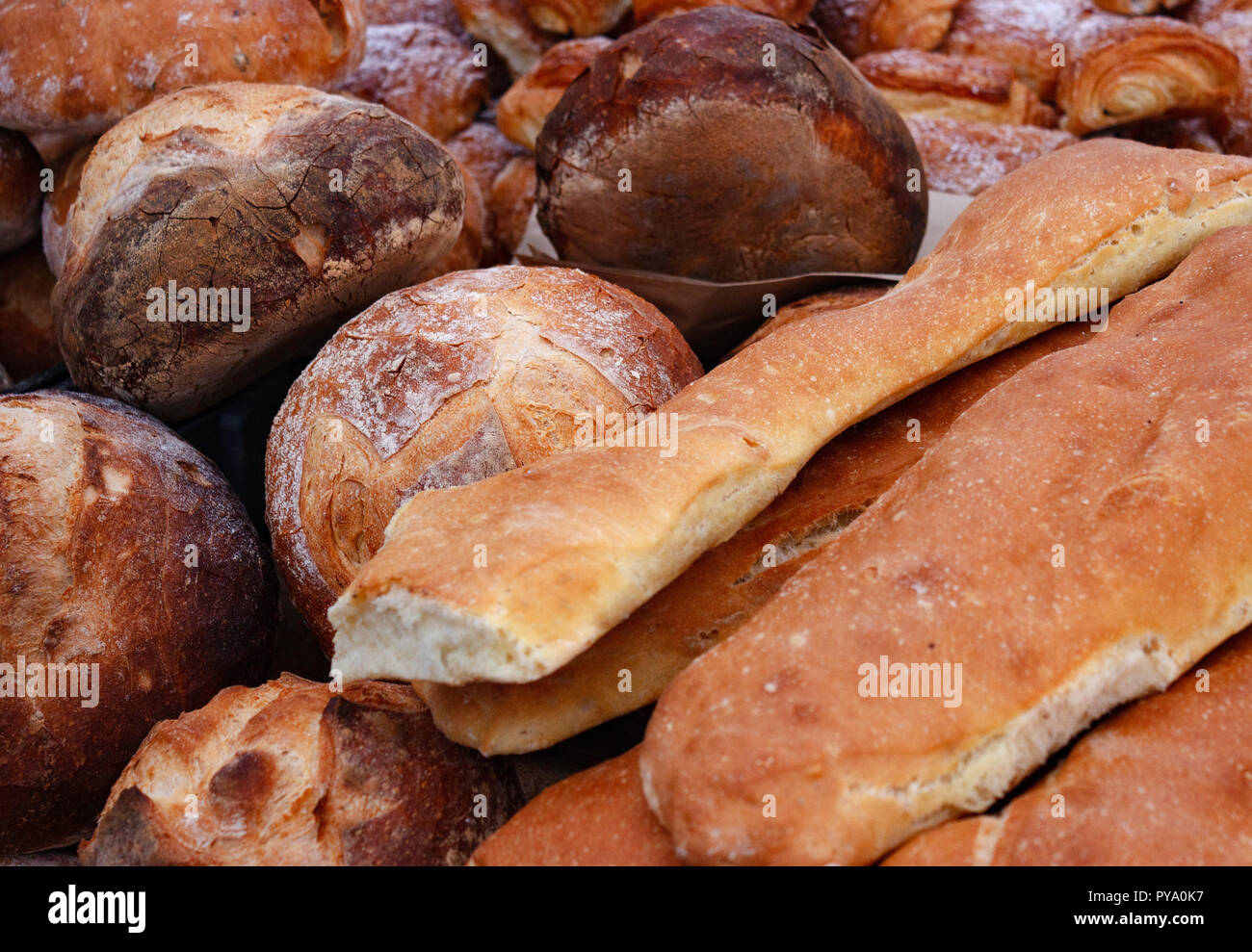 An image of various different types of gourmet bread. Stock Photo