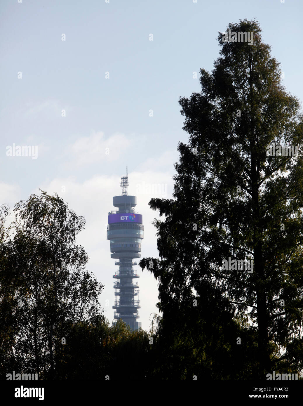 The British Telecom Tower is seen between trees in Regent's Park in London, Britain October 25 2018. Stock Photo