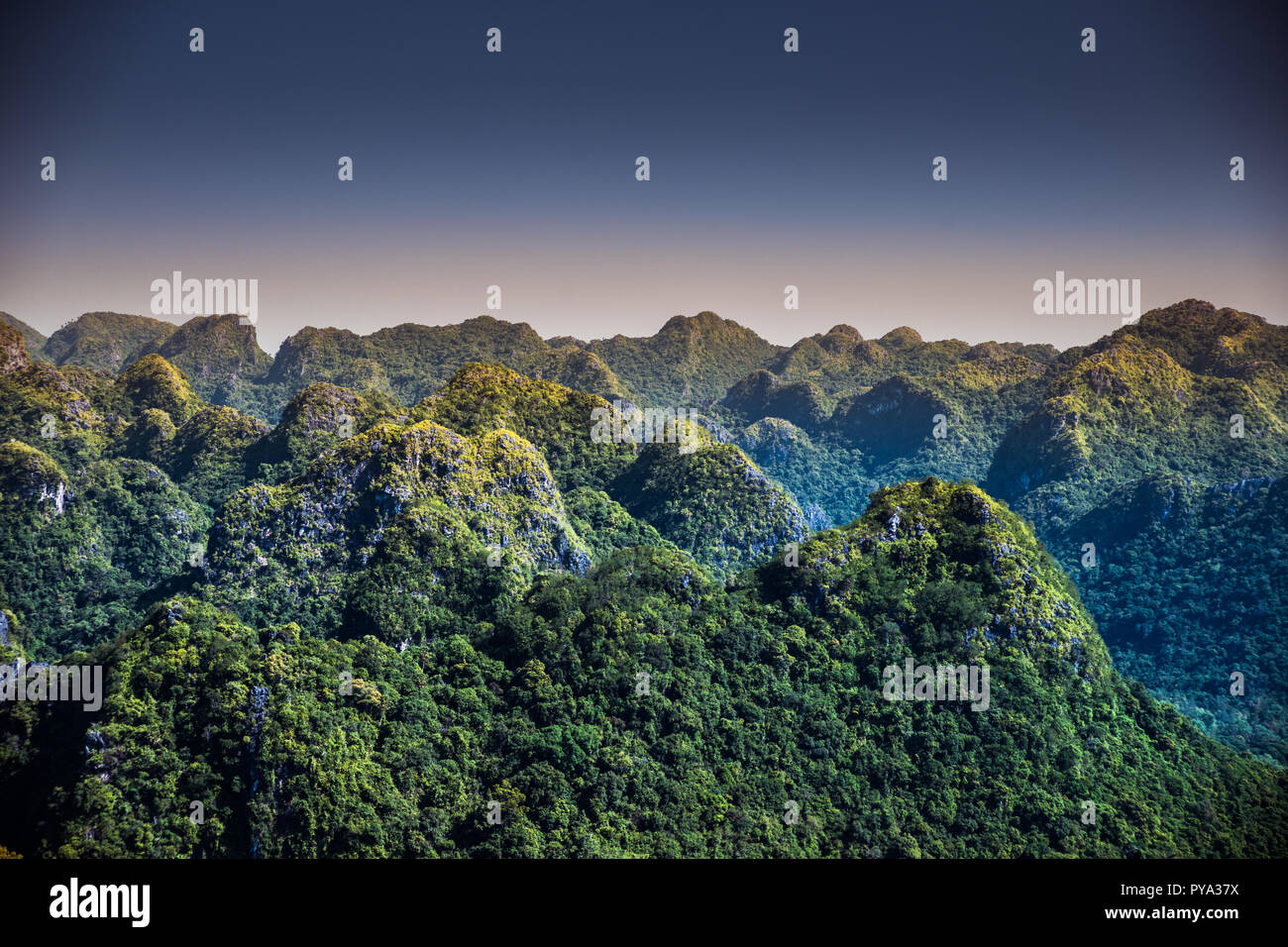 Rocks and mountains of Cat Ba Island in Vietnam. Panoramic landscape ...