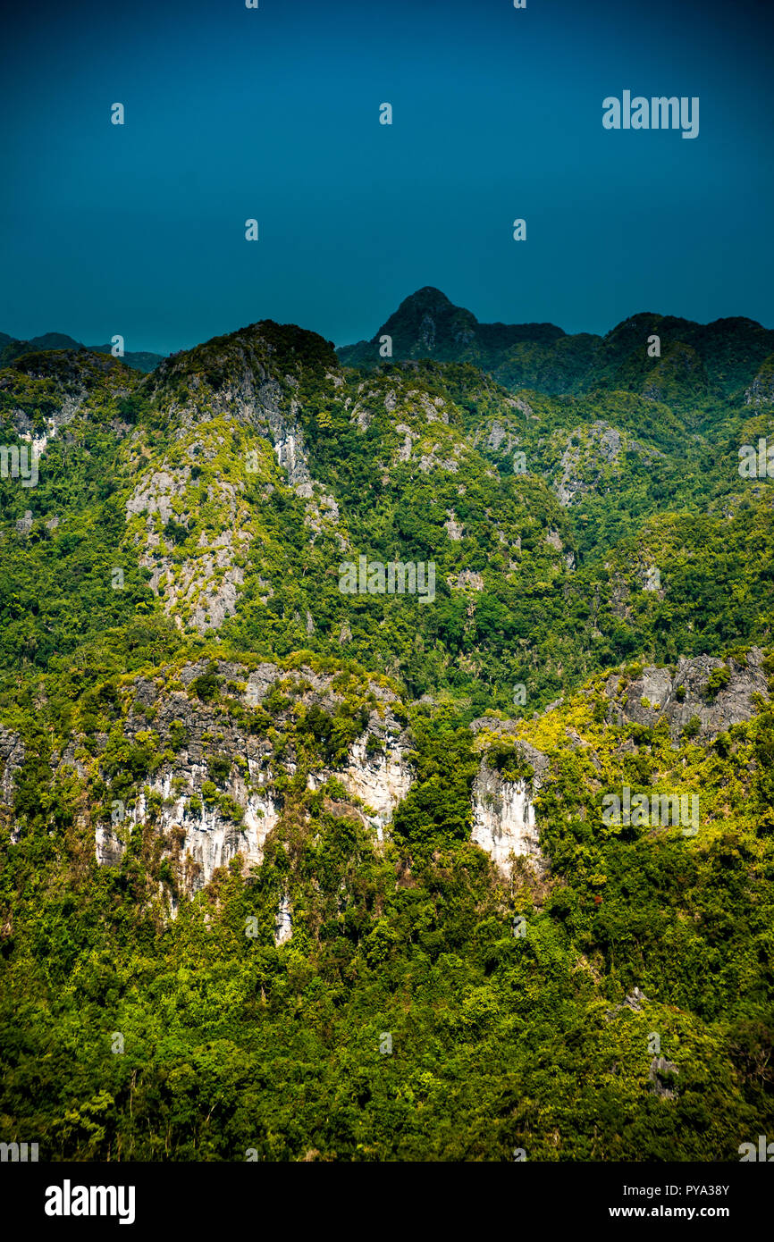 Rocks and mountains of Cat Ba Island in Vietnam. Panoramic landscape ...