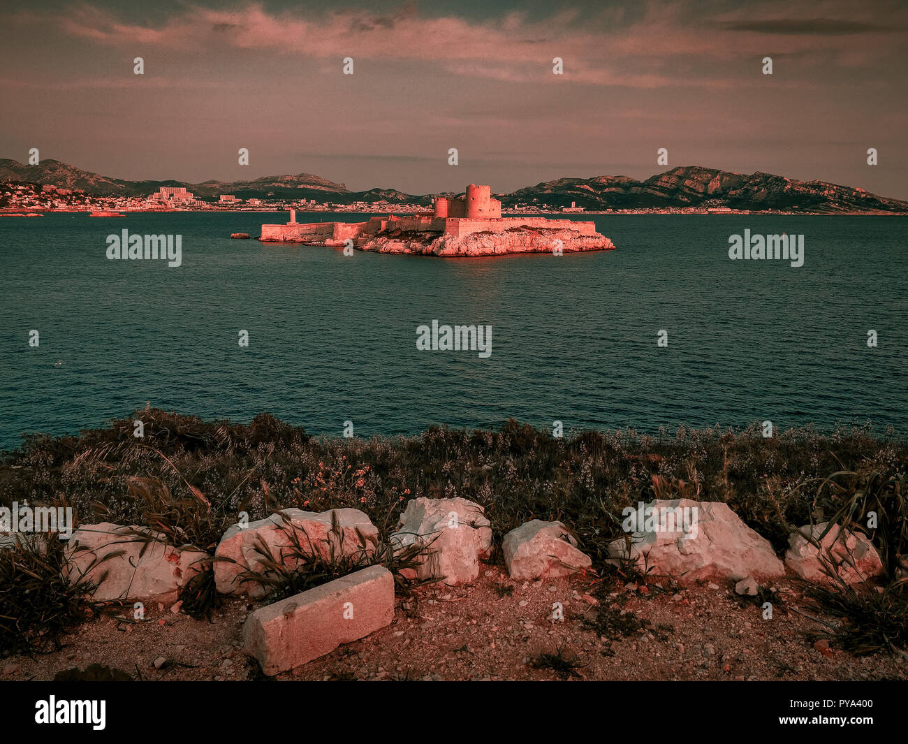 Chateau d'if prison where Alexander Dumas imprisoned count Monte Cristo in his novel, Marseille, France Stock Photo