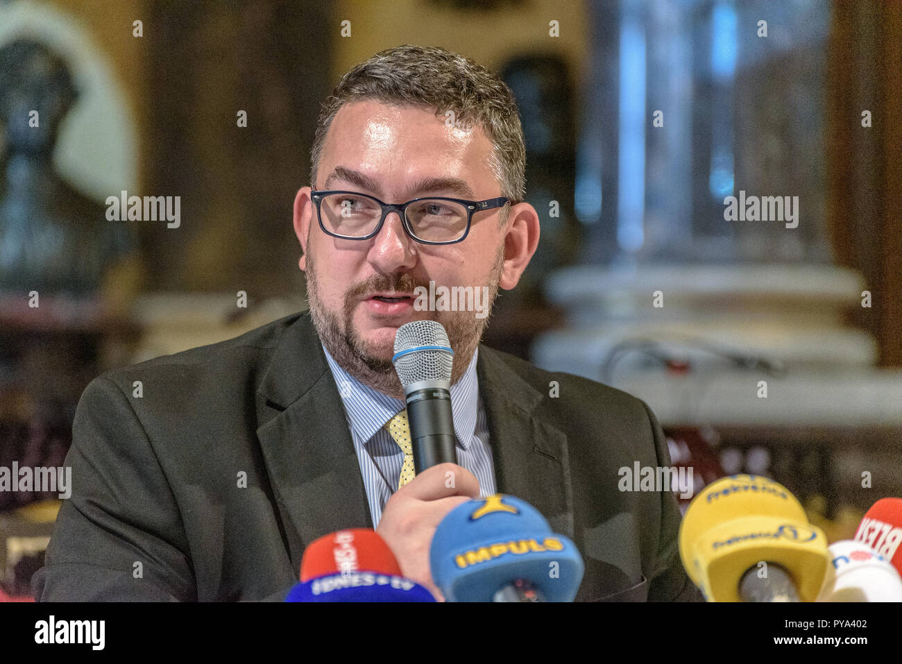 General Director of the National Museum Michal Lukes speaks at a news conference on reopening of historical building of the National museum in Prague Stock Photo