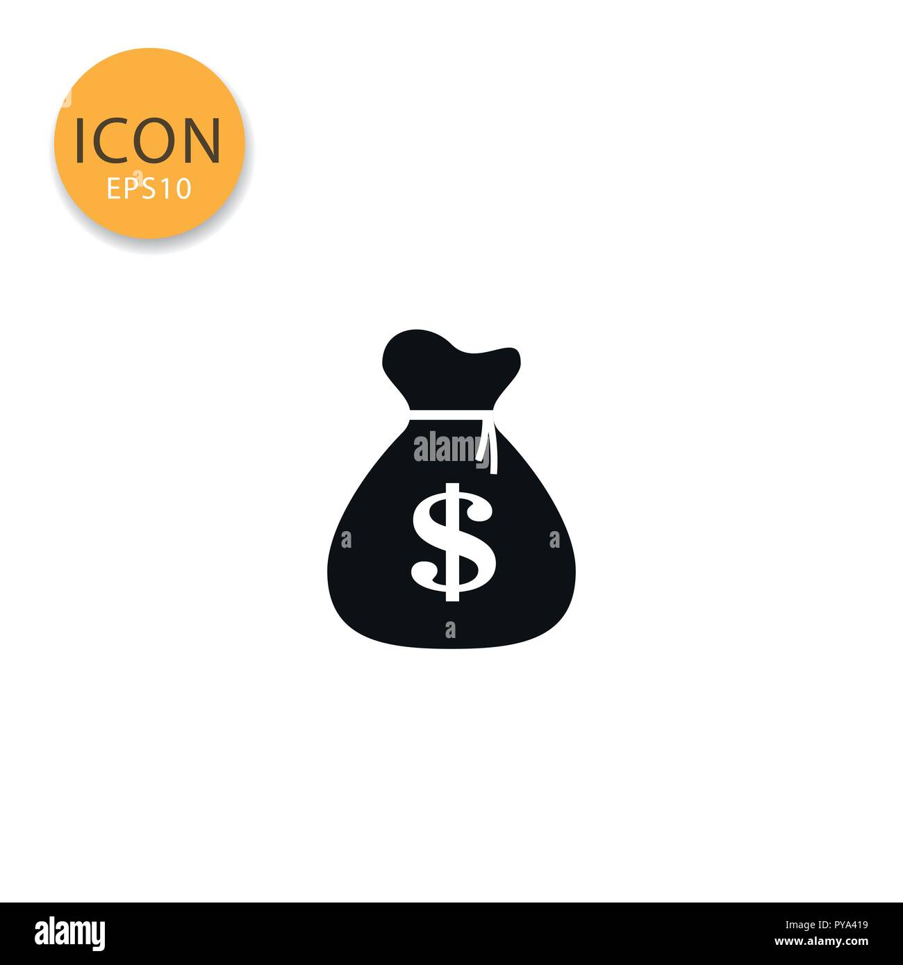 Money bag icon flat style in black color vector illustration on white ...