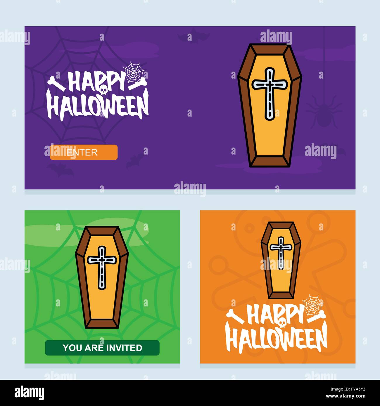 Happy Halloween invitation design with coffins vector Stock Vector ...