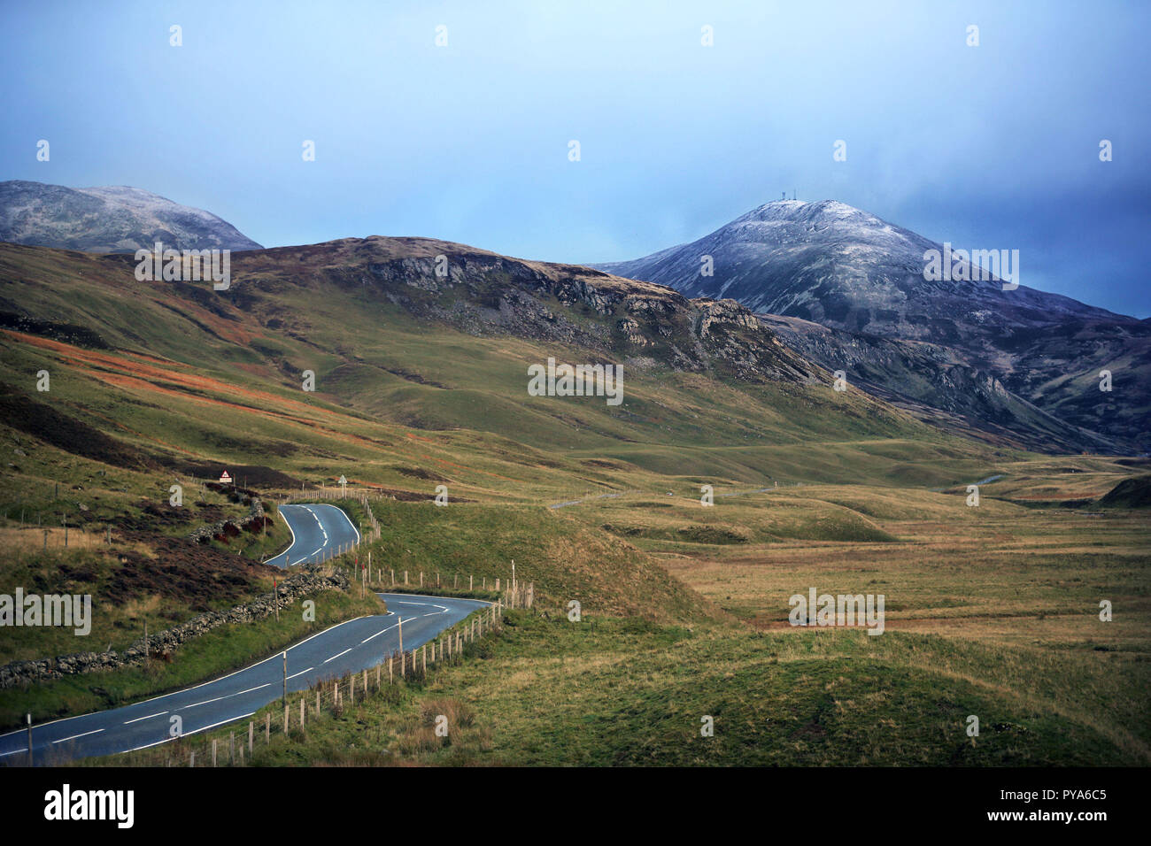 Early winter snow on the summit of Corn An Tuirc in Glenshee brings an end to a mild October and a warm start to autumn. Stock Photo