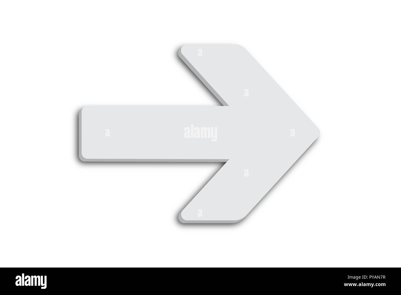 White arrow sign symbol in minimalist white grey color 3D design shape and isolated on simple minimal clean seamless white background. Stock Photo