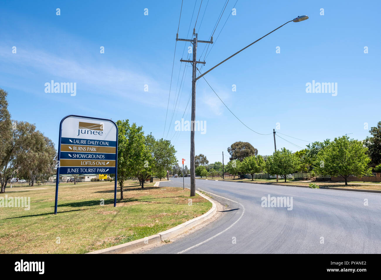 Junee town centre and tourist sign,Junee in regional new south wales