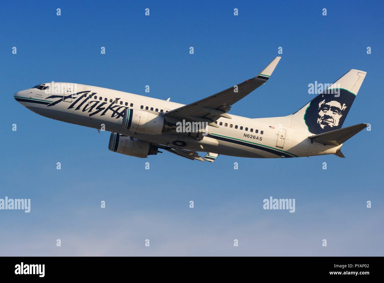 Los Angeles, USA - 20. February 2016: Alaska Airlines Boeing 737-700 at Los Angeles airport (LAX) in the USA. | usage worldwide Stock Photo
