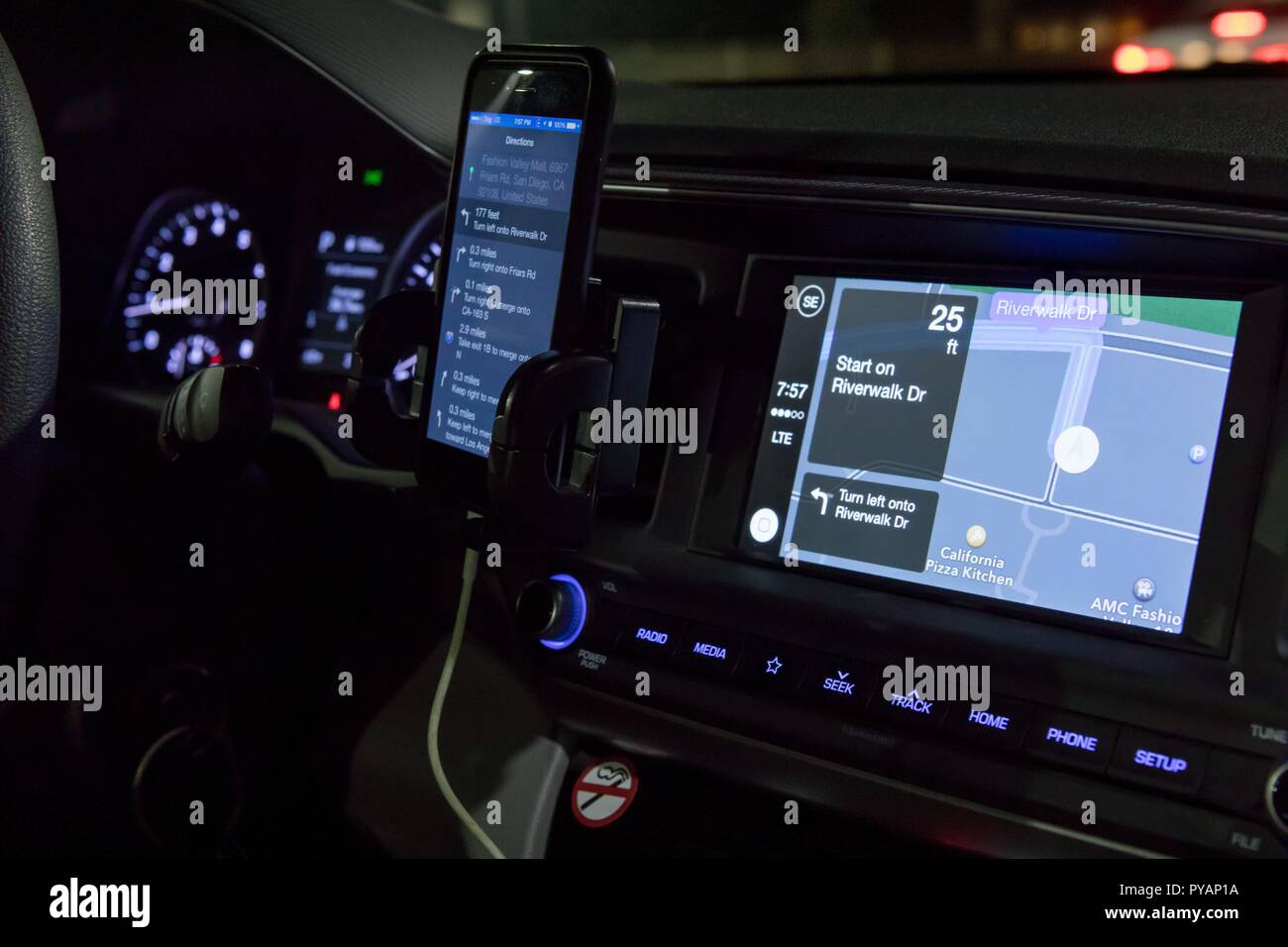 Apple's CarPlay with navigation in a Hyundai, in September 2018