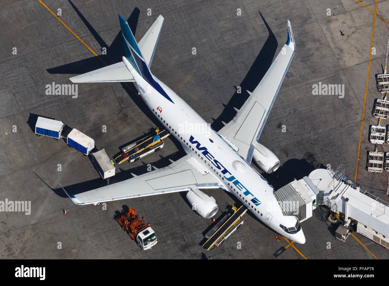 Los Angeles, USA - 20. February 2016: Westjet Boeing 737-700 at Los Angeles airport (LAX) in the USA. | usage worldwide Stock Photo