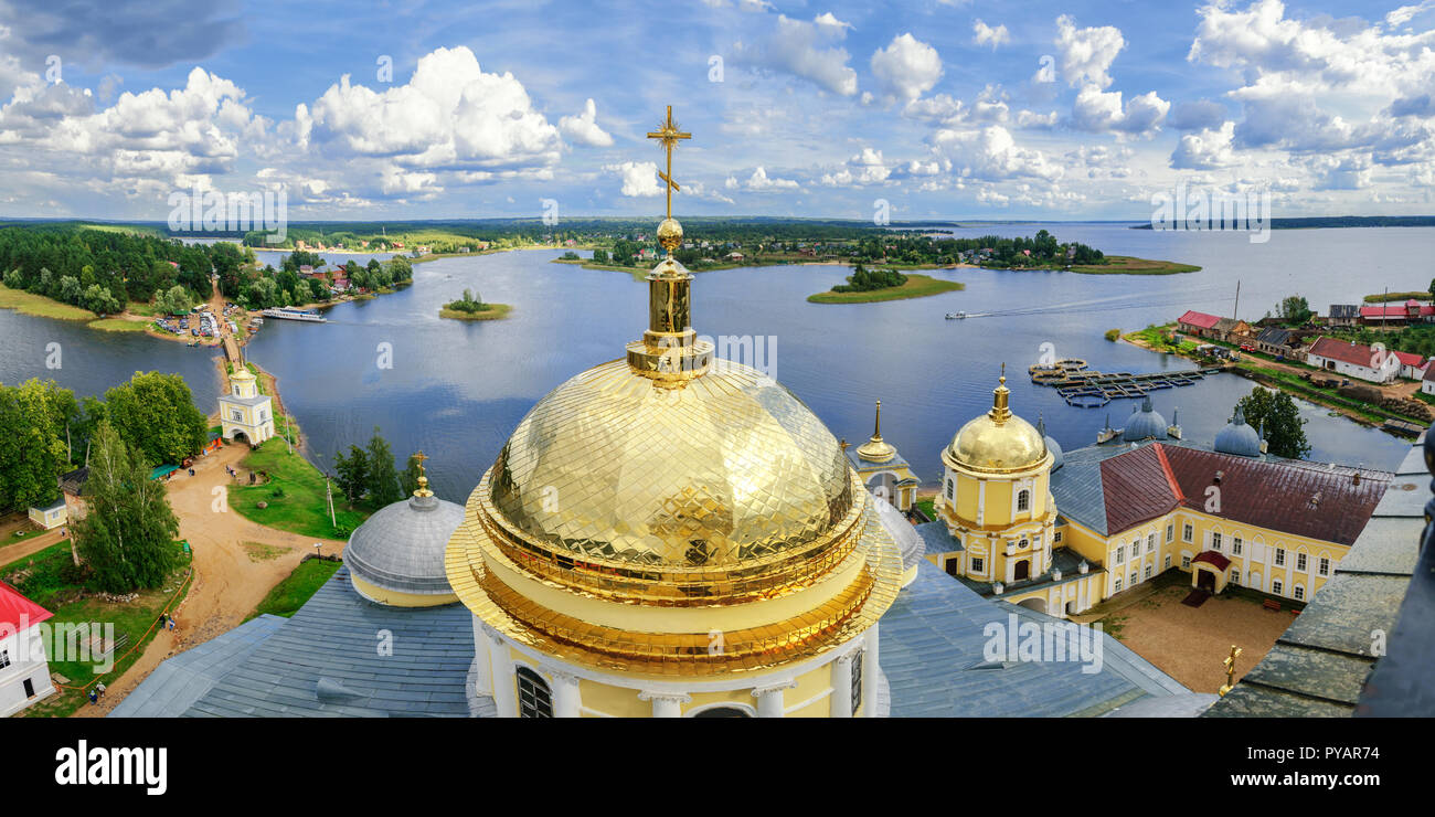 Nilo-Stolobensky Monastery and the Seliger lake from height, Tver region, Russia Stock Photo
