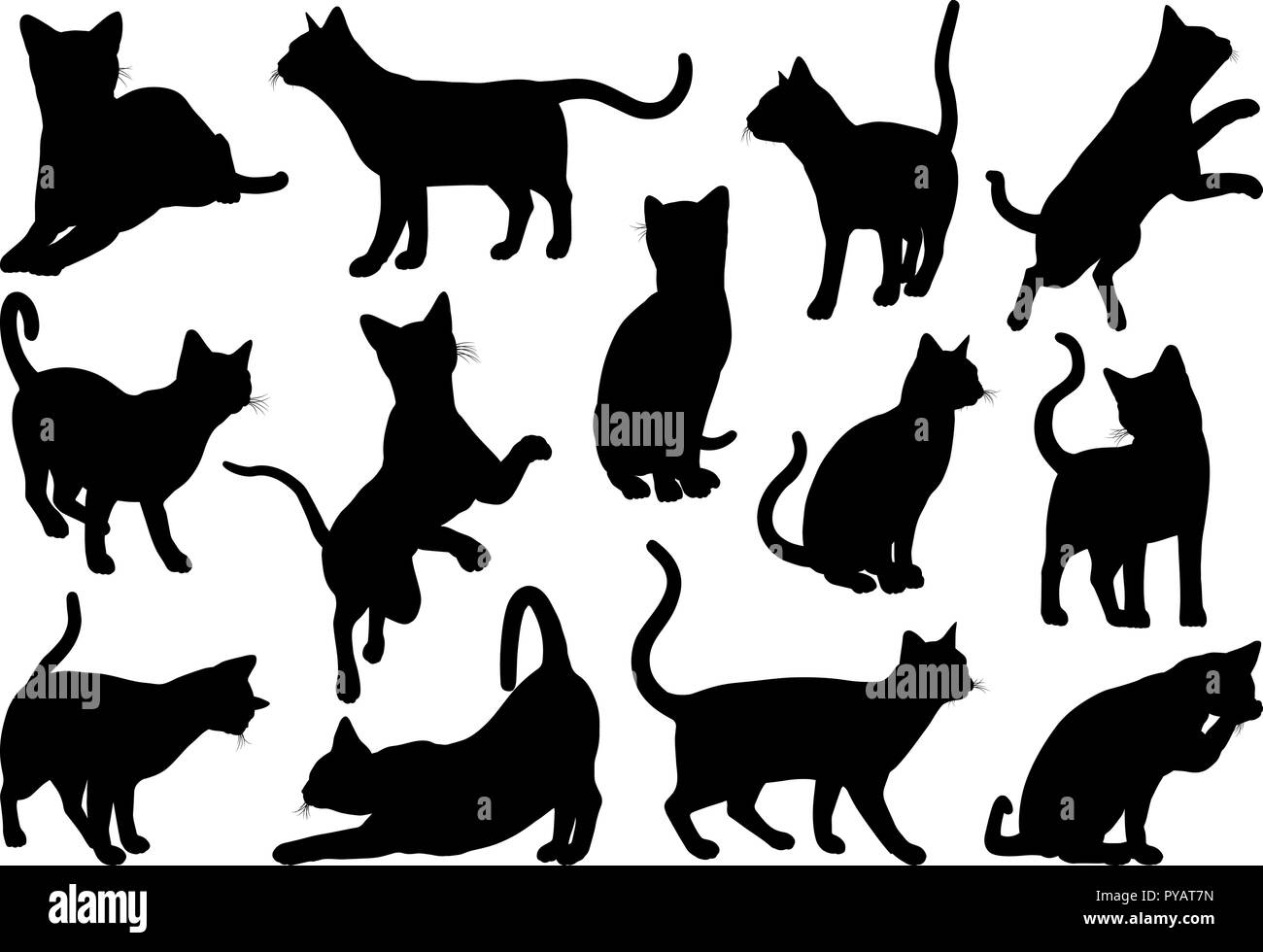 Cat Silhouette Pet Animals Set Stock Vector