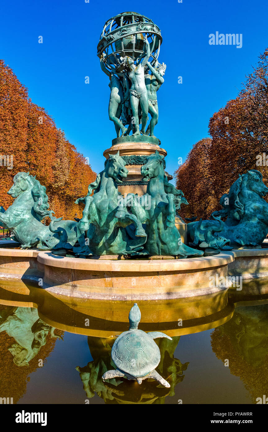 France Paris, Luxemburg gardens area, the Observatory fountain Stock Photo